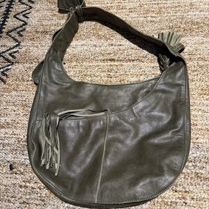 RPS Olive  Leather Hobo Bag with Fringe
